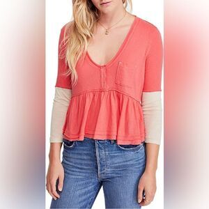 We The Free coral/cream top - Small - Excellent Condition